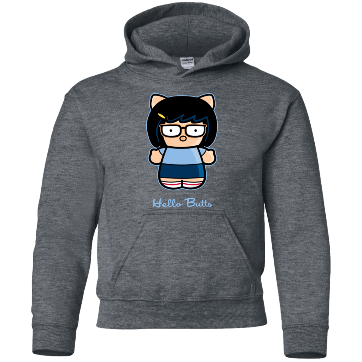 Sweatshirts Dark Heather / YS Hello Butts Youth Hoodie