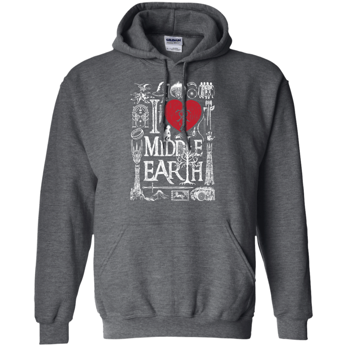 Sweatshirts Dark Heather / S I Love Middle Earth Pullover Hoodie