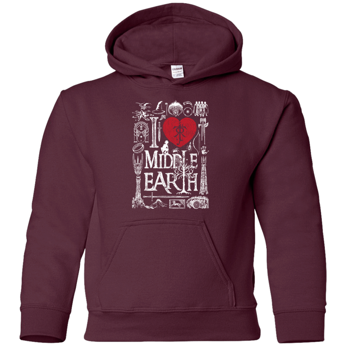 Sweatshirts Maroon / YS I Love Middle Earth Youth Hoodie