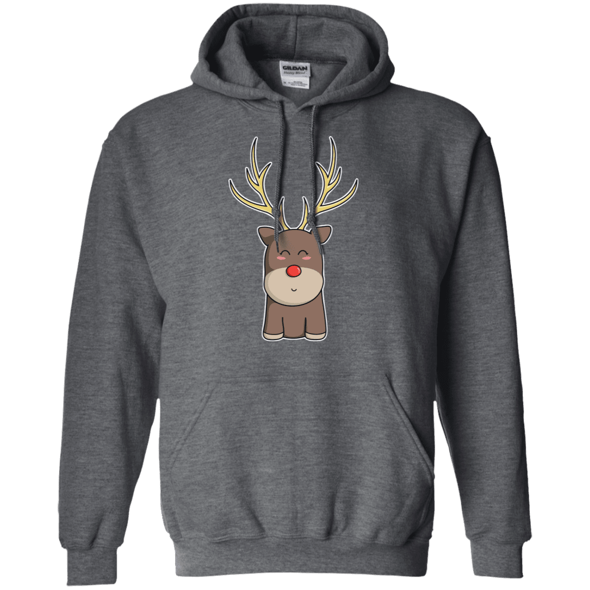 Sweatshirts Dark Heather / S Kawaii Christmas Reindeer Pullover Hoodie