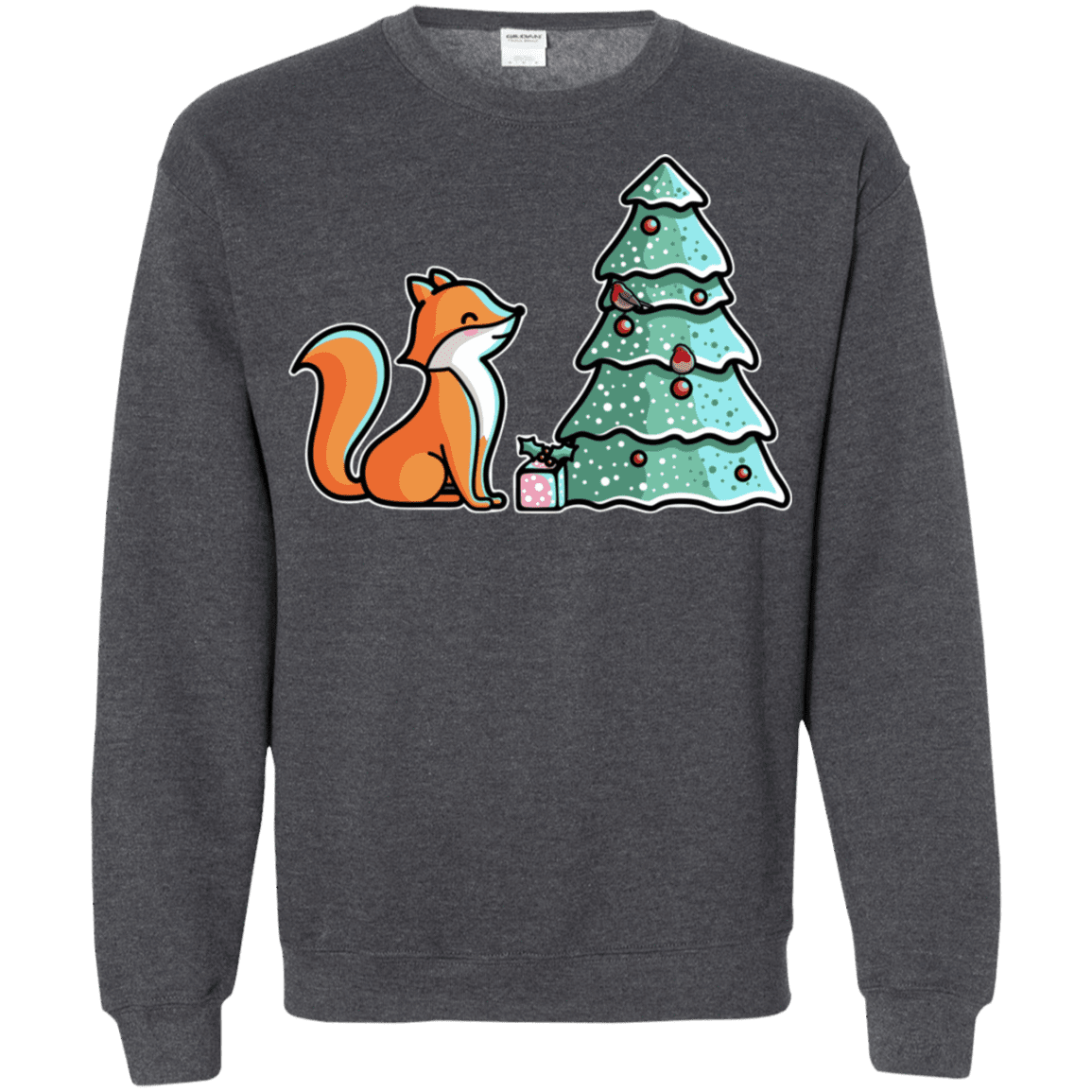 Sweatshirts Dark Heather / S Kawaii Cute Christmas Fox Crewneck Sweatshirt