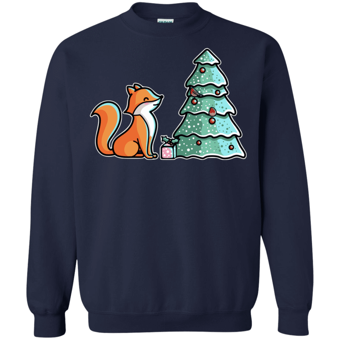 Sweatshirts Navy / S Kawaii Cute Christmas Fox Crewneck Sweatshirt