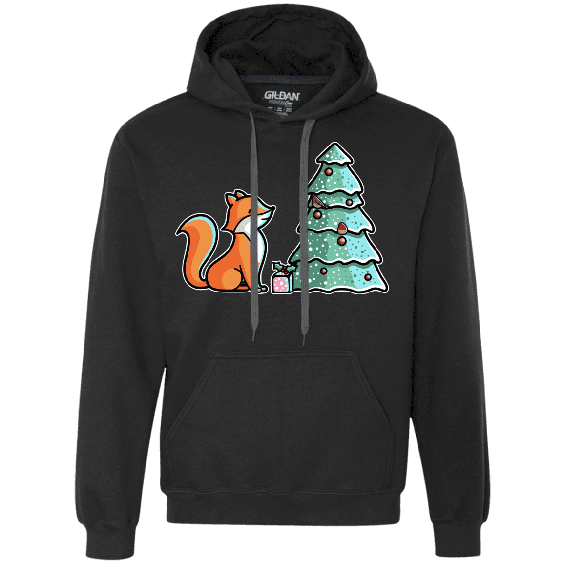 Sweatshirts Black / S Kawaii Cute Christmas Fox Premium Fleece Hoodie