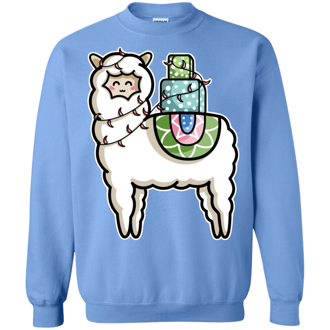 Sweatshirts Carolina Blue / S Kawaii Cute Llama Carrying Presents Crewneck Sweatshirt