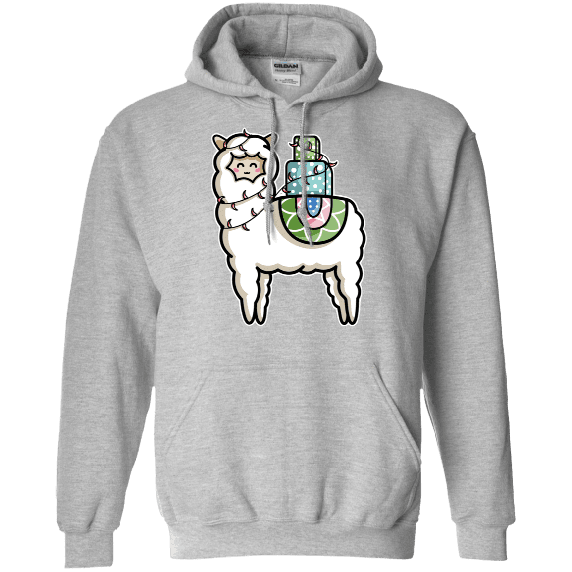 Sweatshirts Sport Grey / S Kawaii Cute Llama Carrying Presents Pullover Hoodie