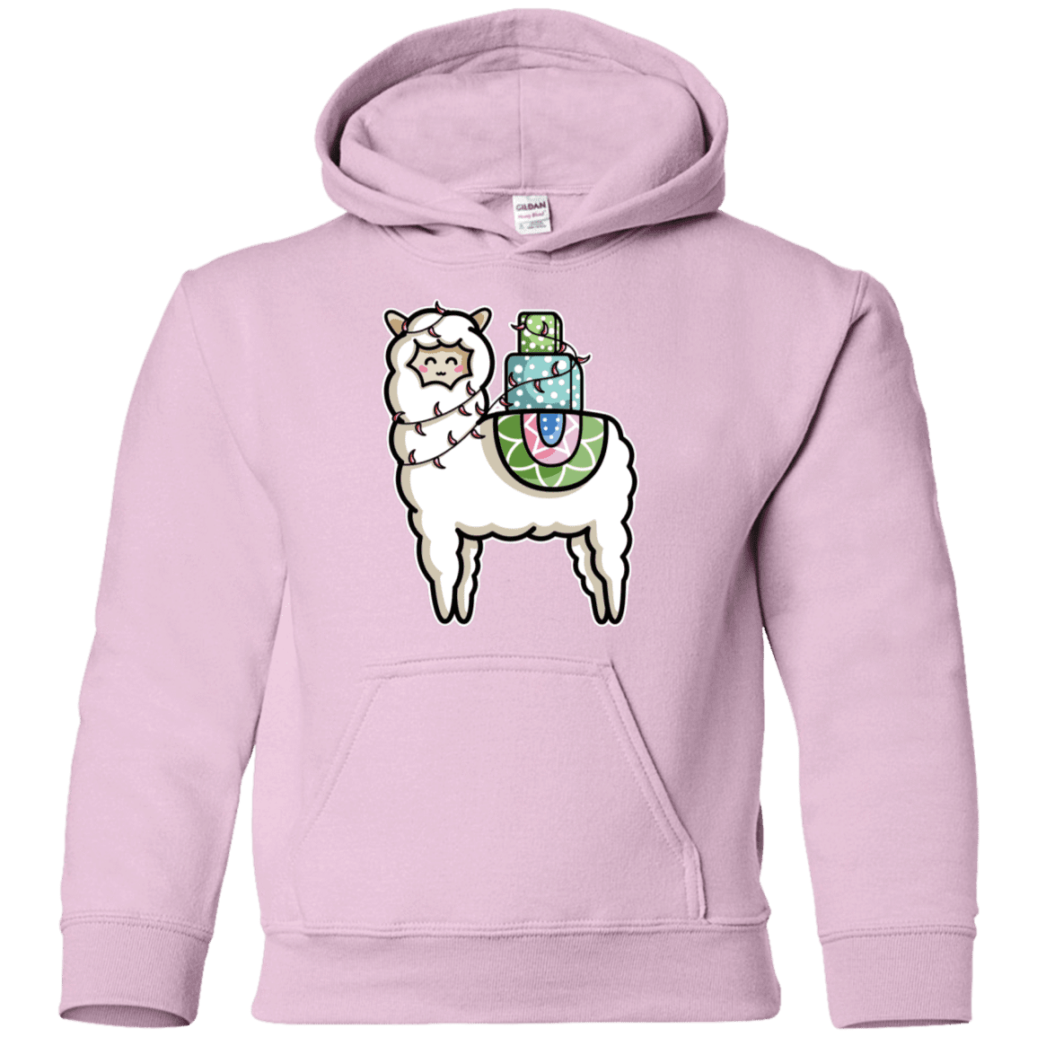 Sweatshirts Light Pink / YS Kawaii Cute Llama Carrying Presents Youth Hoodie