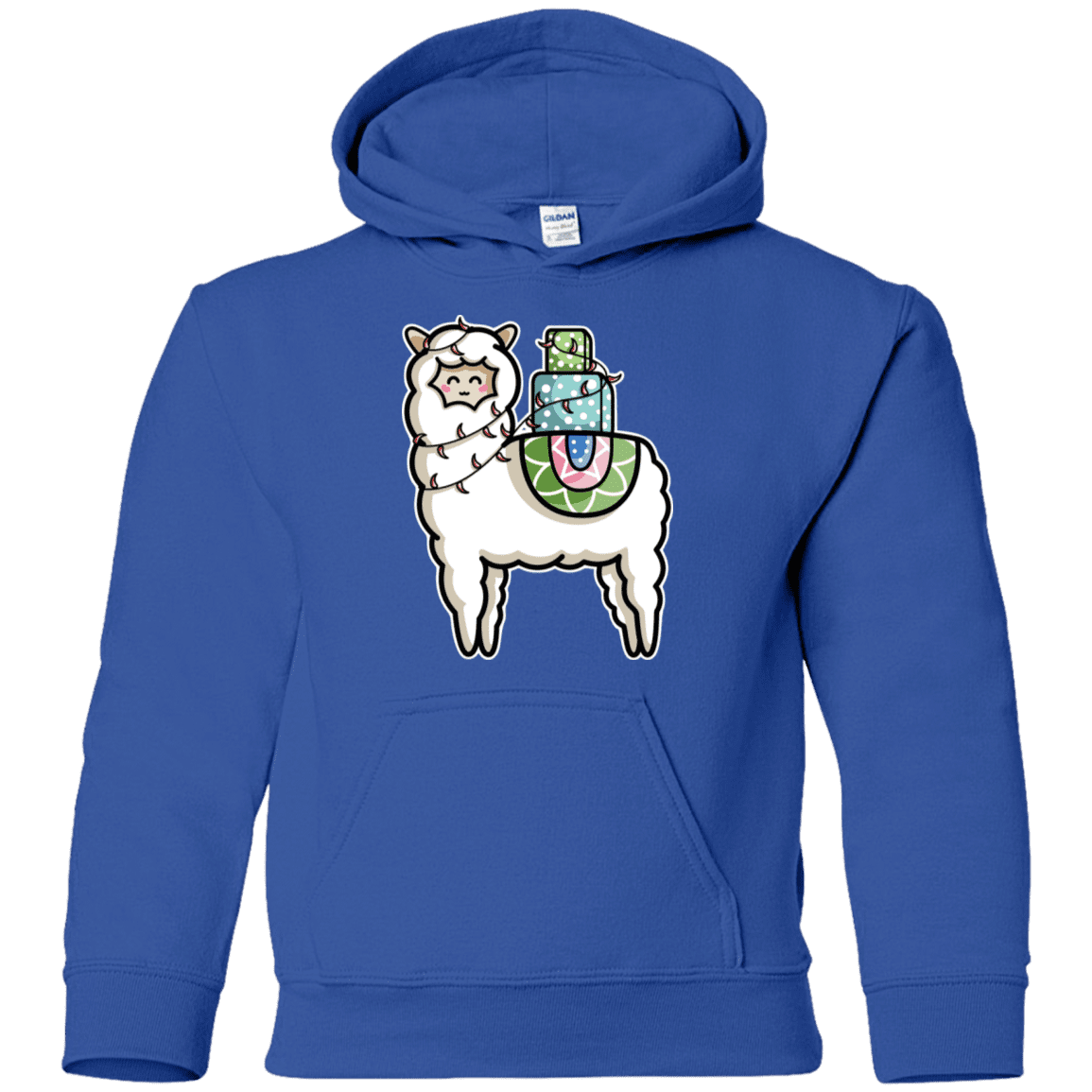 Sweatshirts Royal / YS Kawaii Cute Llama Carrying Presents Youth Hoodie