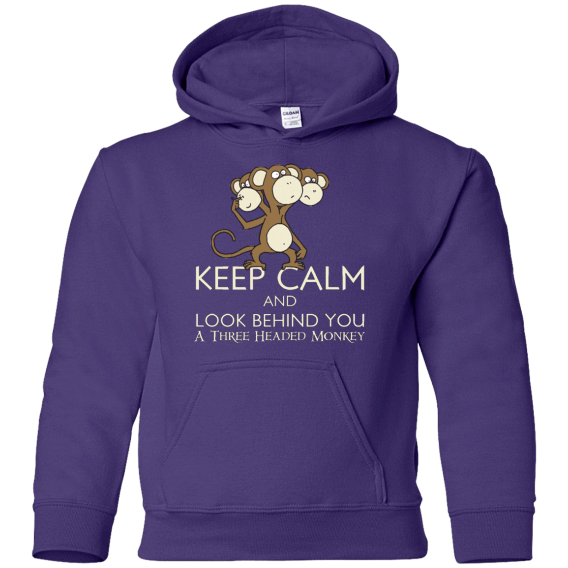 Sweatshirts Purple / YS Keep Calm & Look Behind You A Three Headed Monkey Youth Hoodie