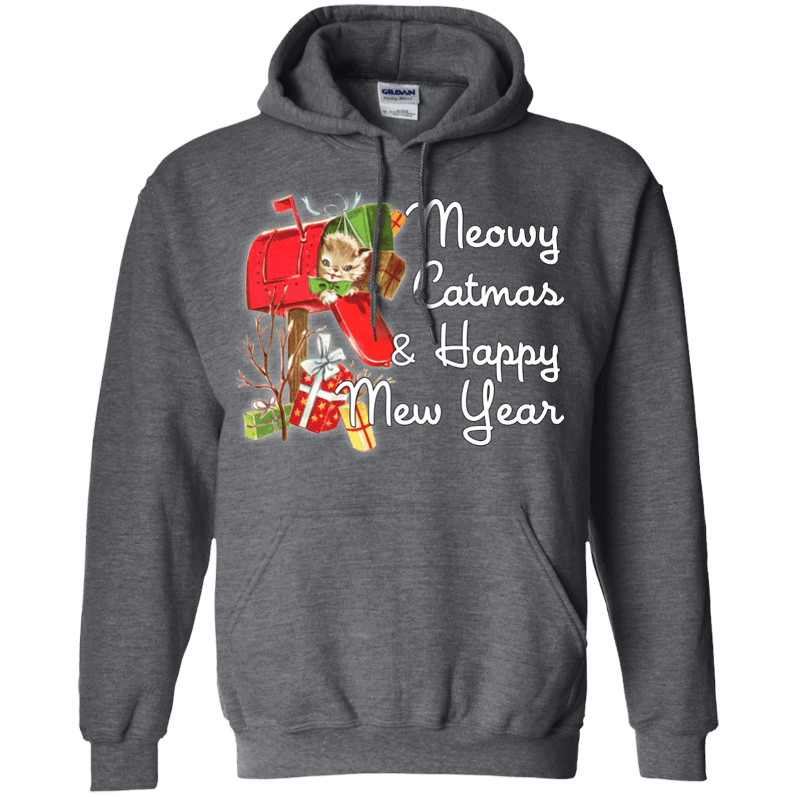 Sweatshirts Dark Heather / Small Meowy Catmas Pullover Hoodie