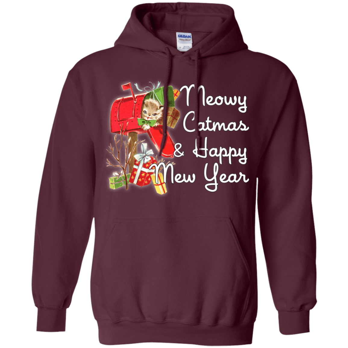 Sweatshirts Maroon / Small Meowy Catmas Pullover Hoodie