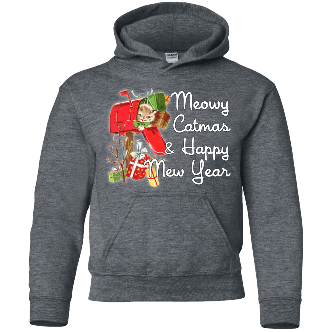 Sweatshirts Dark Heather / YS Meowy Catmas Youth Hoodie
