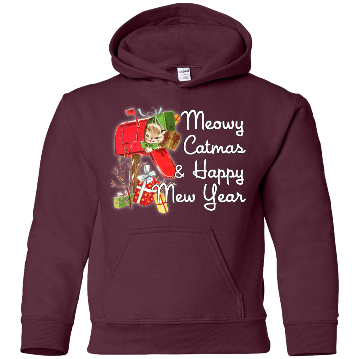 Sweatshirts Maroon / YS Meowy Catmas Youth Hoodie