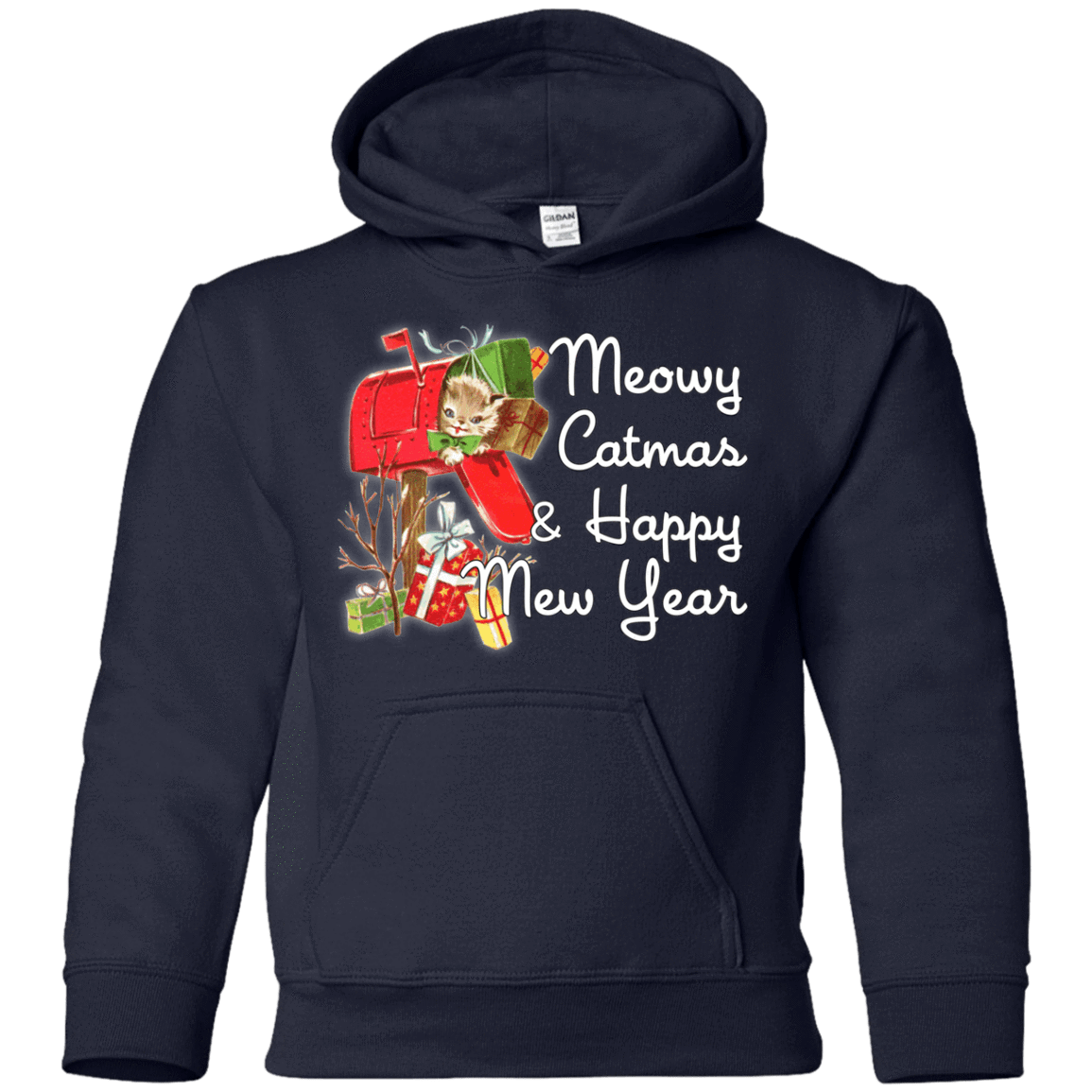 Sweatshirts Navy / YS Meowy Catmas Youth Hoodie