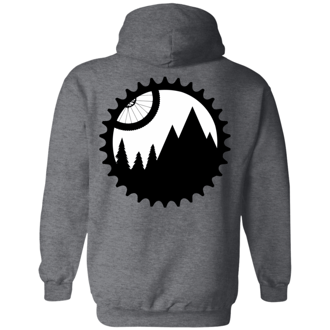 Sweatshirts Dark Heather / S Mountain Bike Sprocket Back Print Pullover Hoodie
