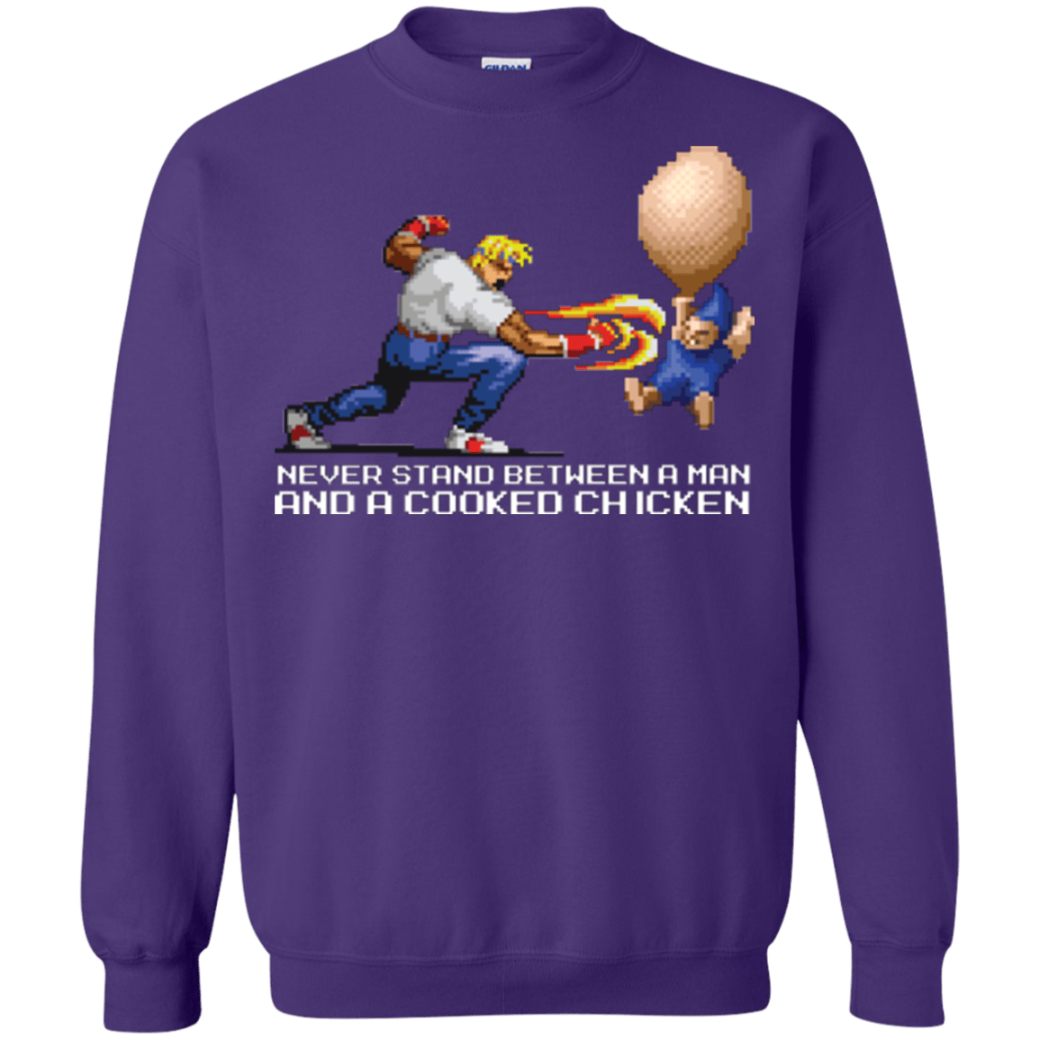 Sweatshirts Purple / Small Never Stand Between A Man And A Cooked Chicken Crewneck Sweatshirt