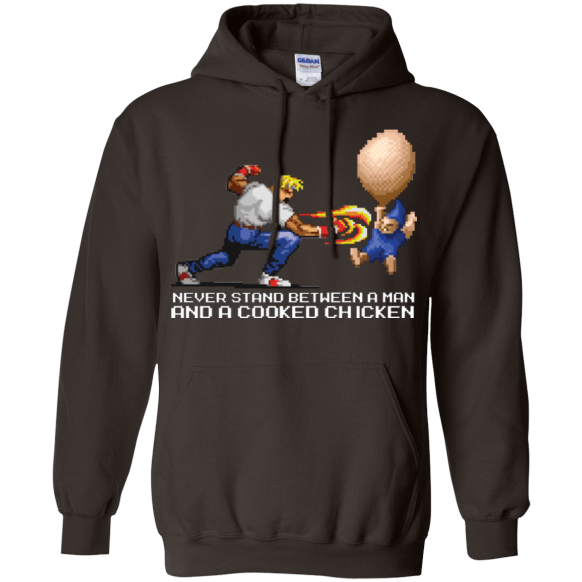 Sweatshirts Dark Chocolate / Small Never Stand Between A Man And A Cooked Chicken Pullover Hoodie