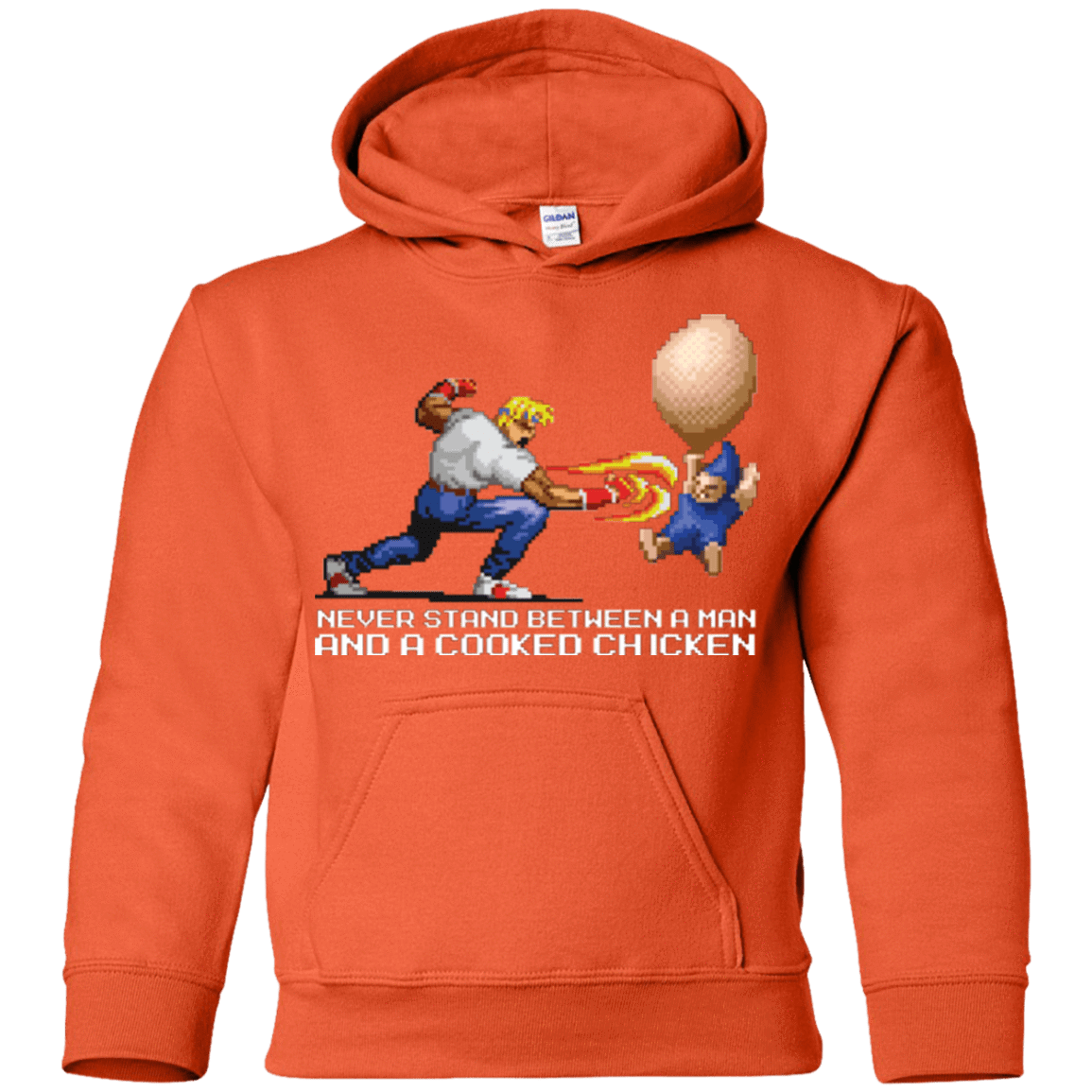 Sweatshirts Orange / YS Never Stand Between A Man And A Cooked Chicken Youth Hoodie