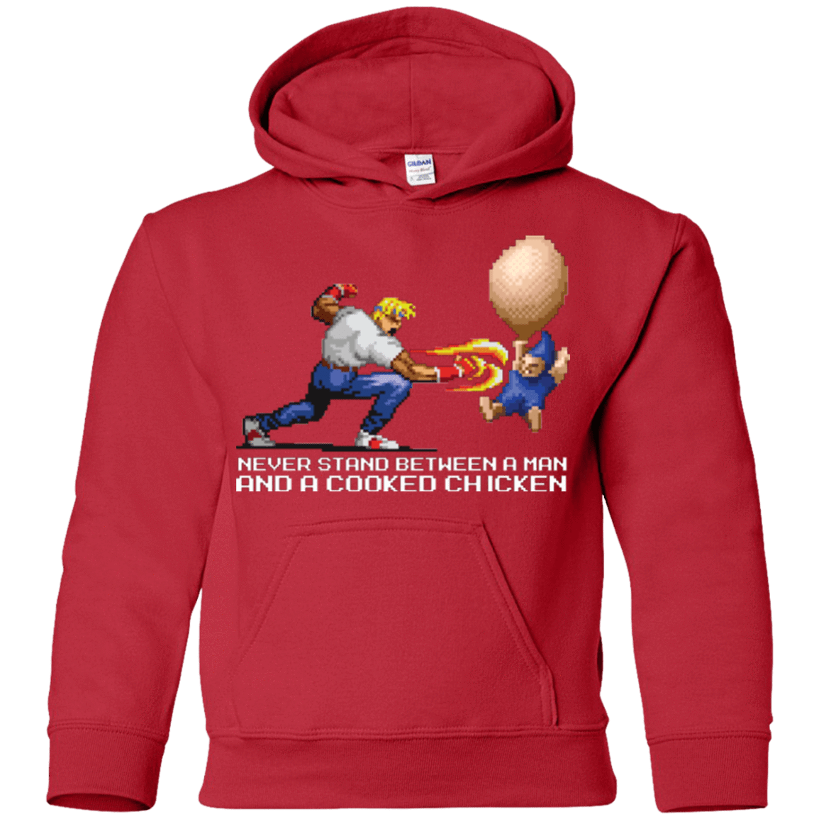 Sweatshirts Red / YS Never Stand Between A Man And A Cooked Chicken Youth Hoodie
