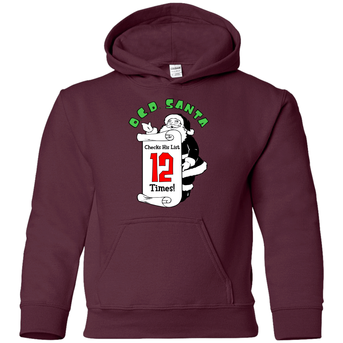 Sweatshirts Maroon / YS OCD Santa Youth Hoodie