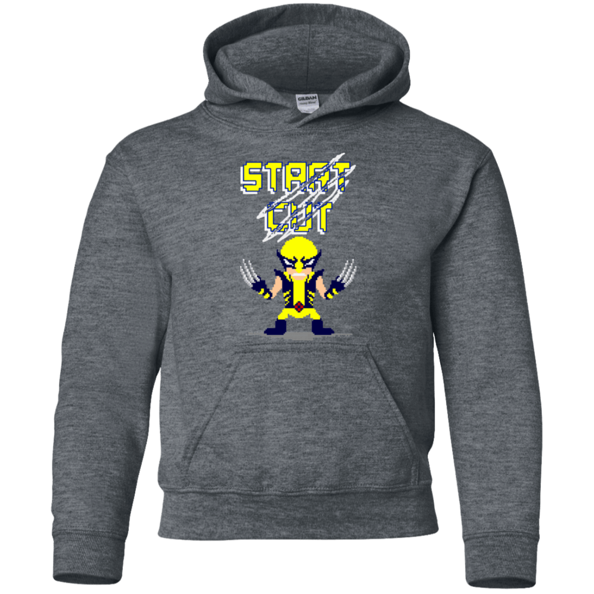 Sweatshirts Dark Heather / YS Pixel Wolf Youth Hoodie