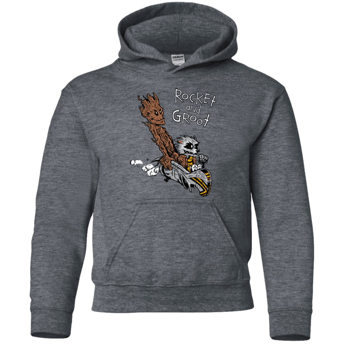 Sweatshirts Dark Heather / YS Rocket and Groot Youth Hoodie