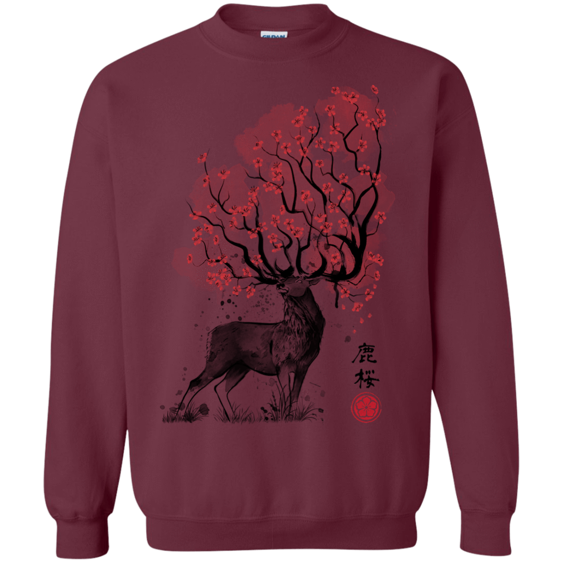 Sweatshirts Maroon / S Sakura Deer Crewneck Sweatshirt