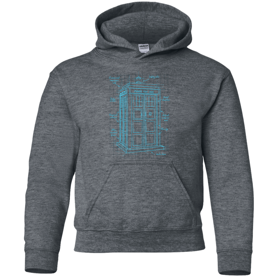 Sweatshirts Dark Heather / YS Tardis Plan Youth Hoodie