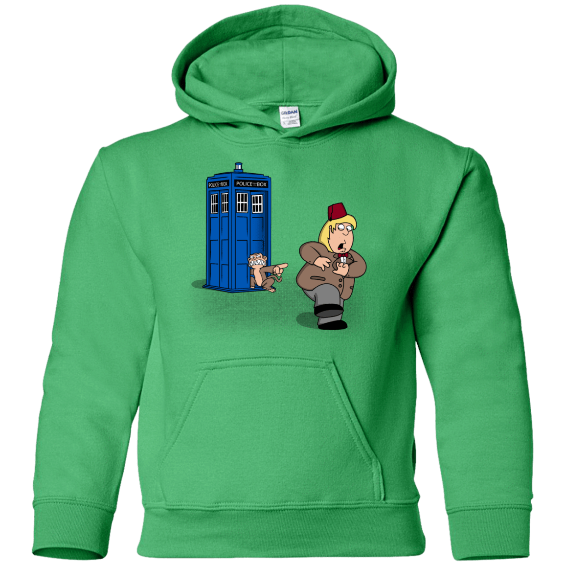 Sweatshirts Irish Green / YS The Tardis Monkey Youth Hoodie