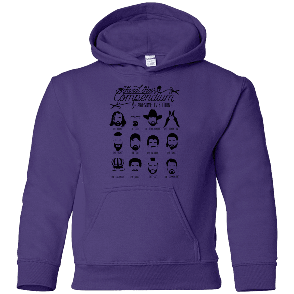 Sweatshirts Purple / YS The TV Facial Hair Compendium Youth Hoodie