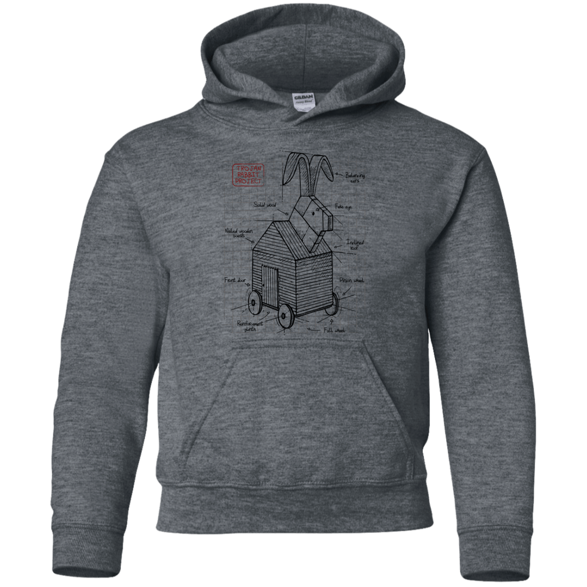 Sweatshirts Dark Heather / YS Trojan Rabbit Plan Youth Hoodie
