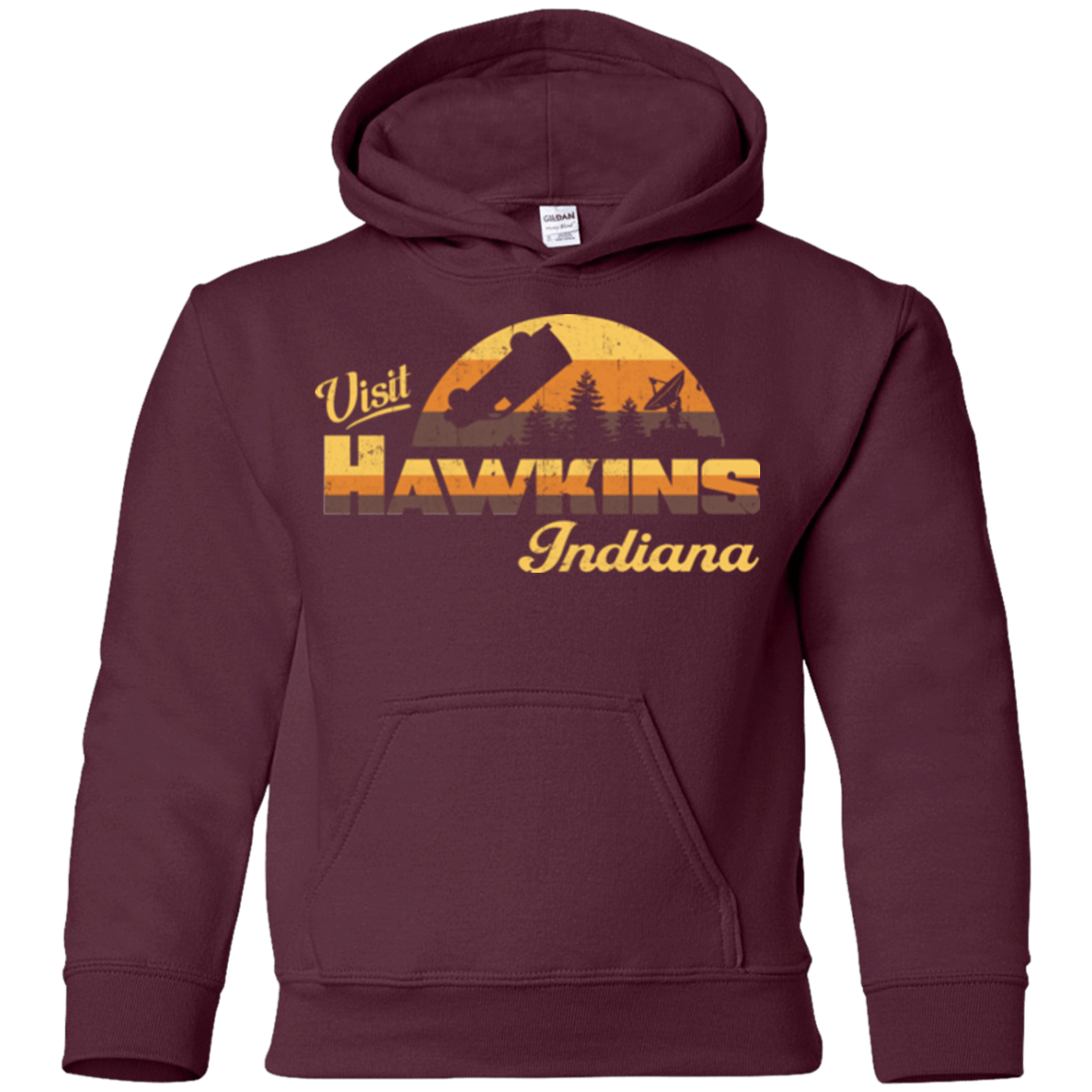 Sweatshirts Maroon / YS Visit Hawkins Youth Hoodie