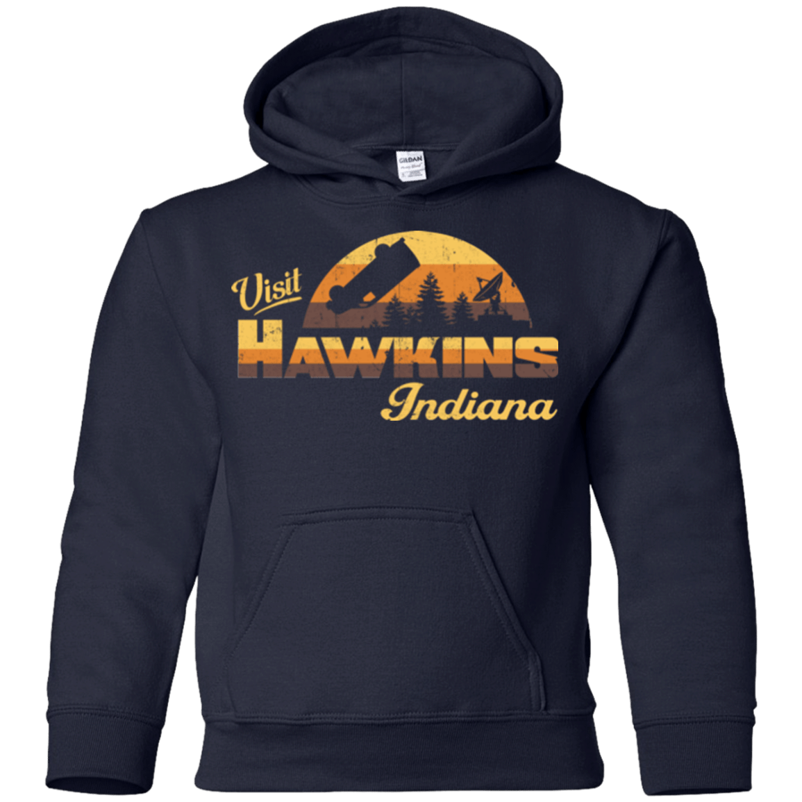 Sweatshirts Navy / YS Visit Hawkins Youth Hoodie