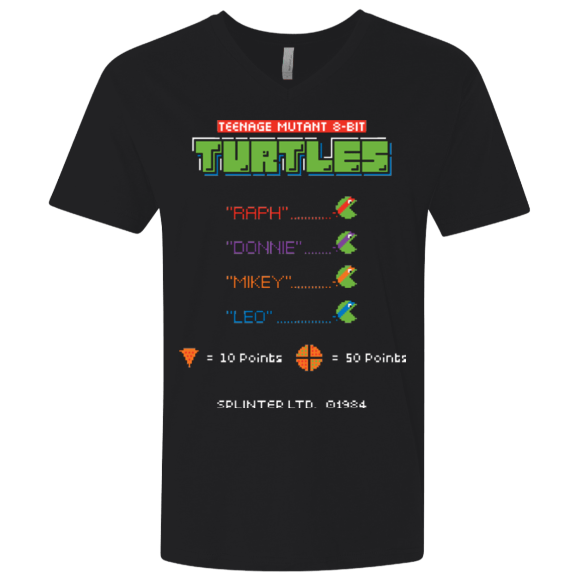 T-Shirts Black / X-Small 8 Bit Turtles Men's Premium V-Neck