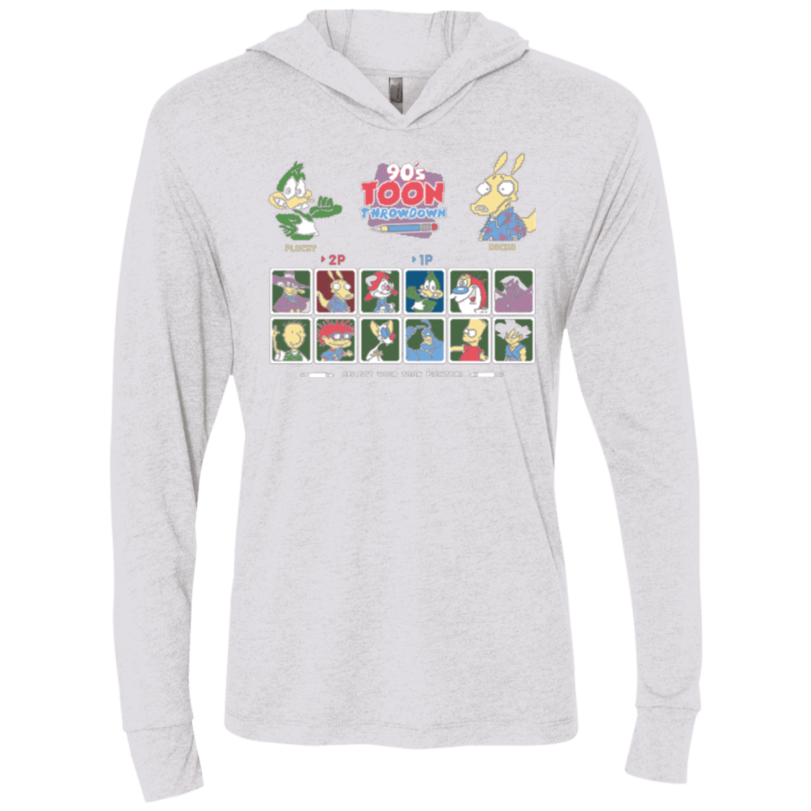 T-Shirts Heather White / X-Small 90s Toon Throwdown Triblend Long Sleeve Hoodie Tee