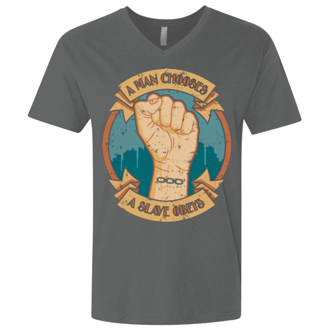 T-Shirts Heavy Metal / X-Small A Man Chooses A Slave Obeys Men's Premium V-Neck