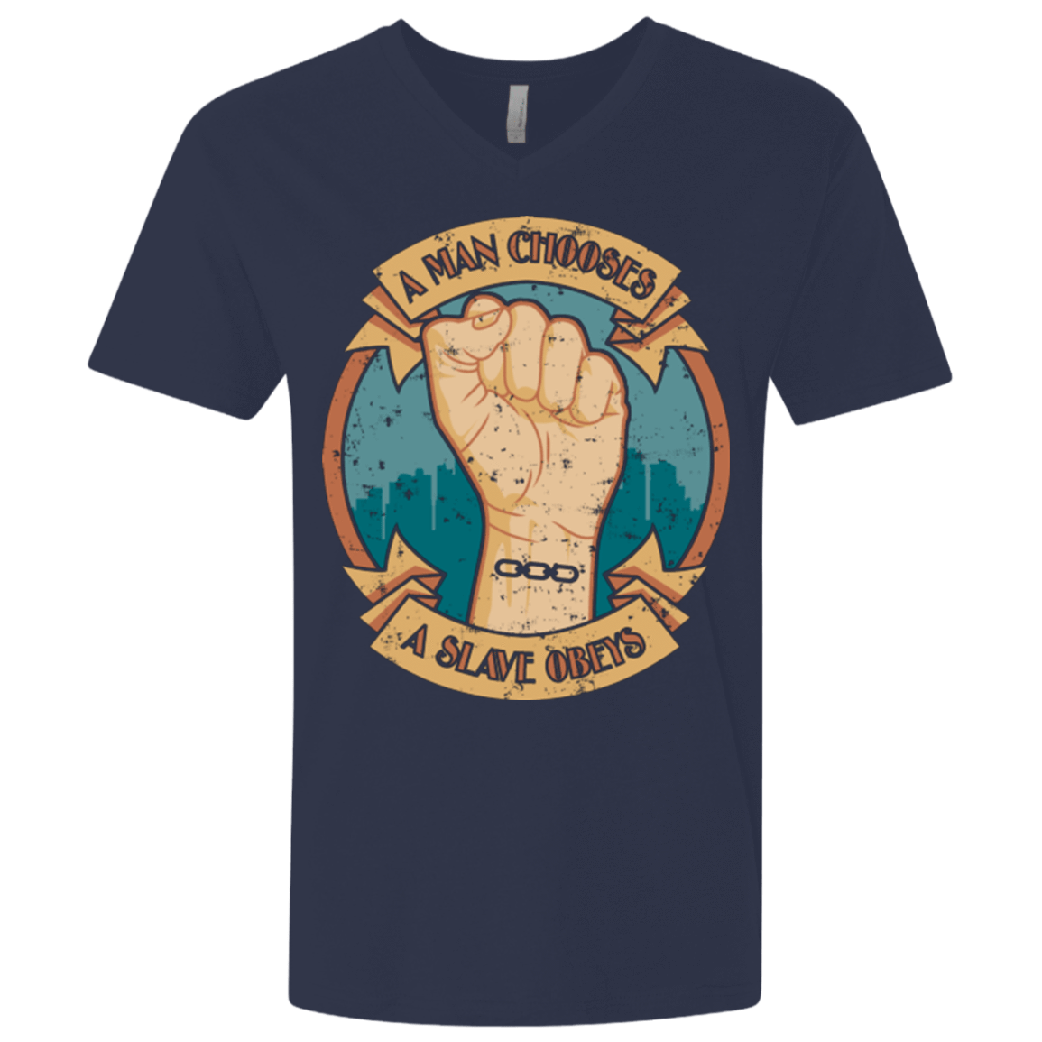 T-Shirts Midnight Navy / X-Small A Man Chooses A Slave Obeys Men's Premium V-Neck