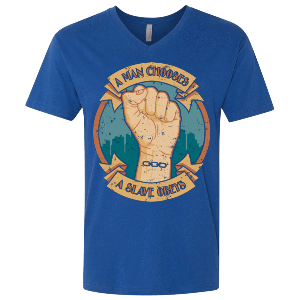 T-Shirts Royal / X-Small A Man Chooses A Slave Obeys Men's Premium V-Neck