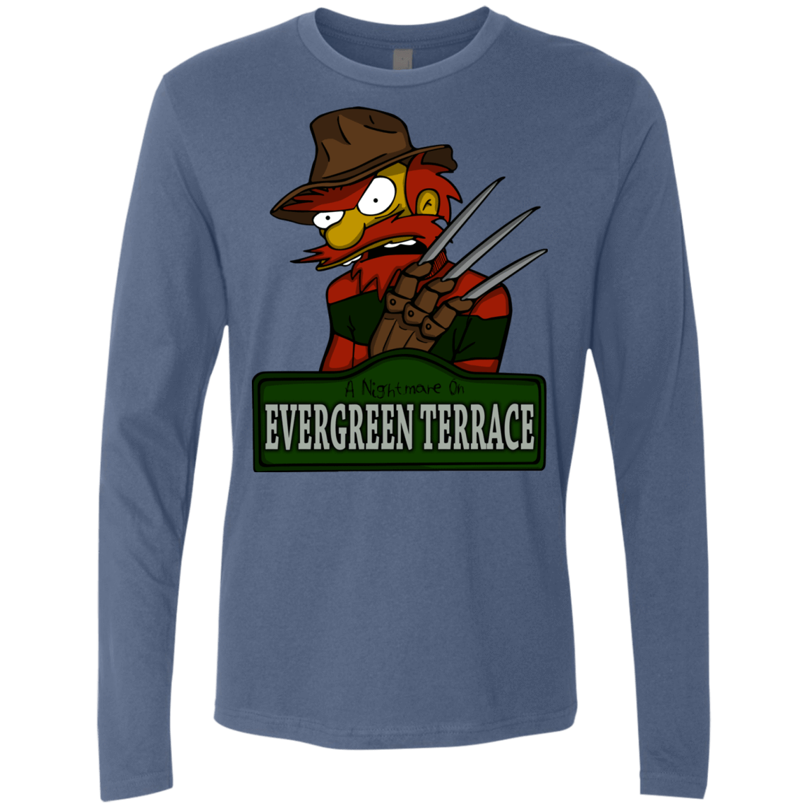 T-Shirts Indigo / Small A Nightmare on Springfield Sin Tramas Men's Premium Long Sleeve