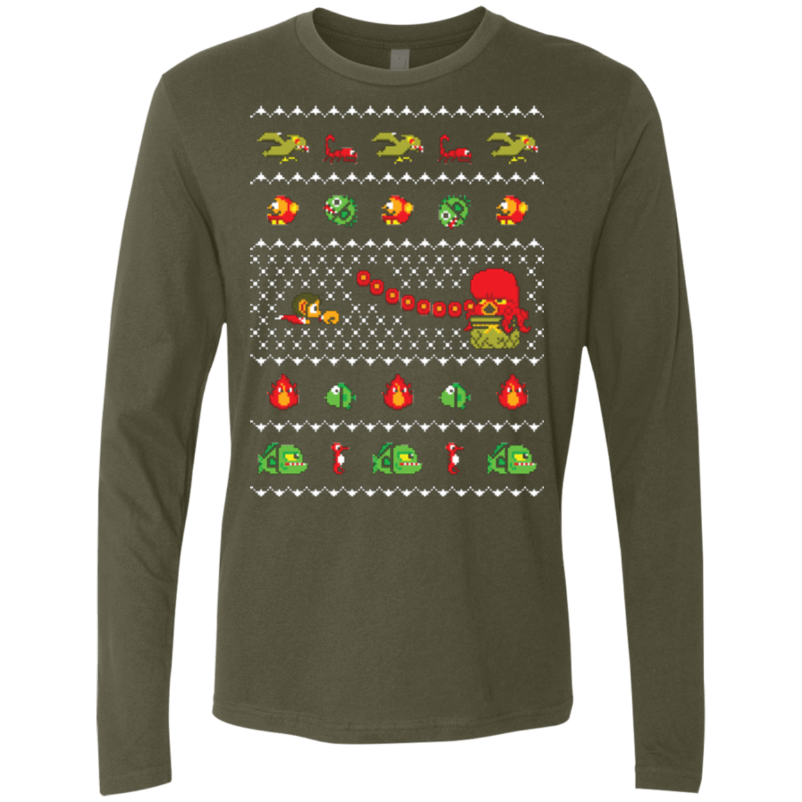 T-Shirts Military Green / Small Alex Kidd In Christmas World Men's Premium Long Sleeve