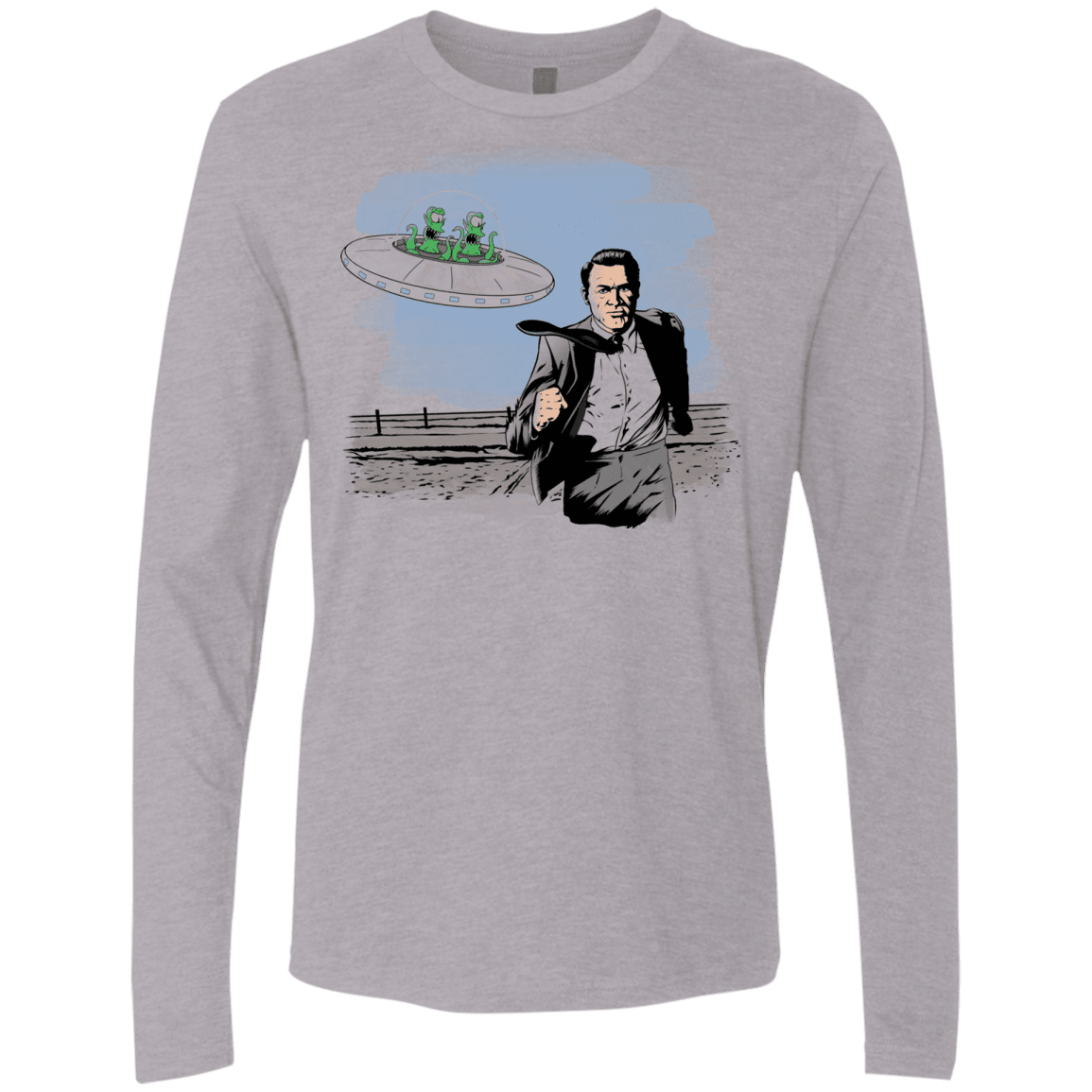 T-Shirts Heather Grey / Small Alien Attack Men's Premium Long Sleeve
