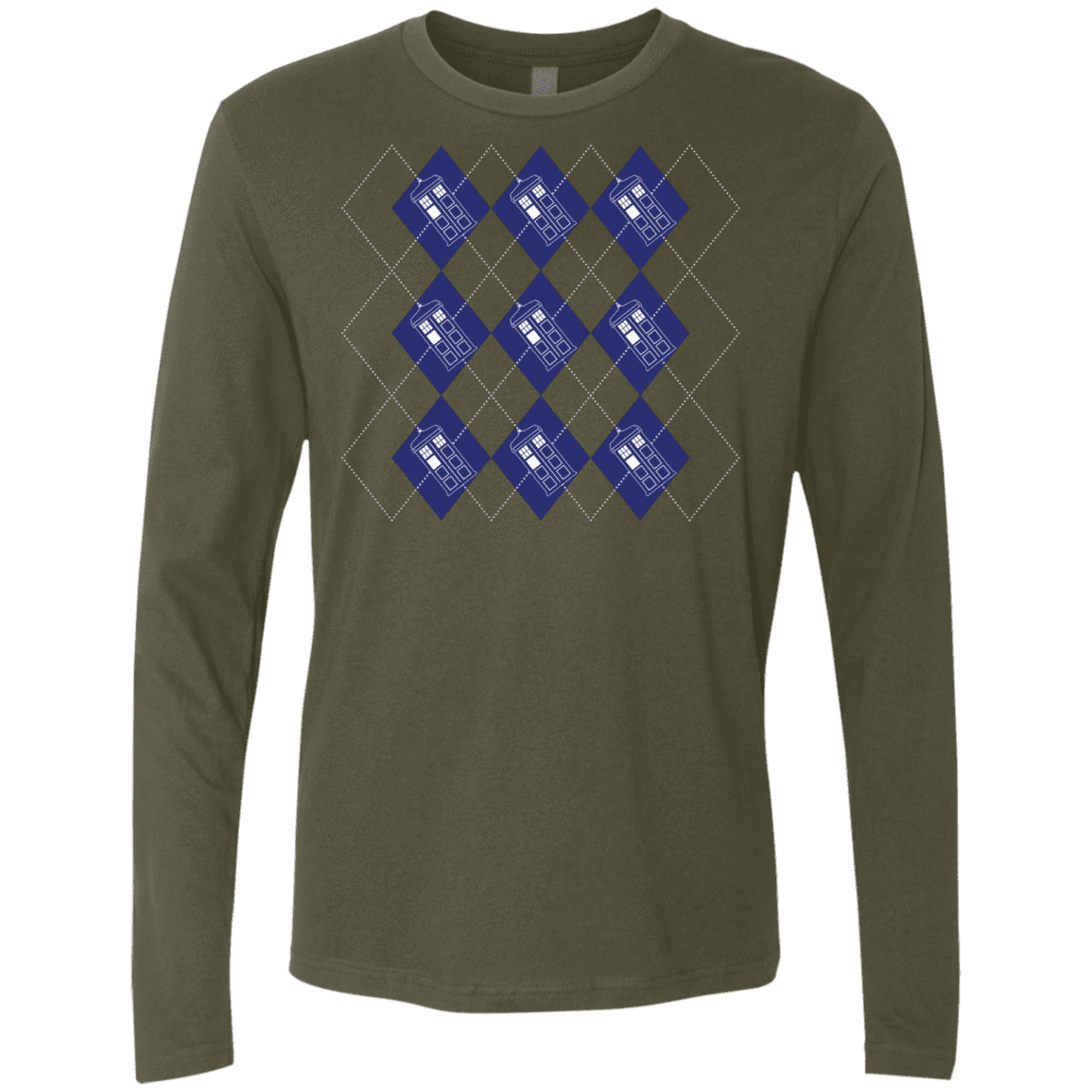 T-Shirts Military Green / S Argyle Tardis Men's Premium Long Sleeve