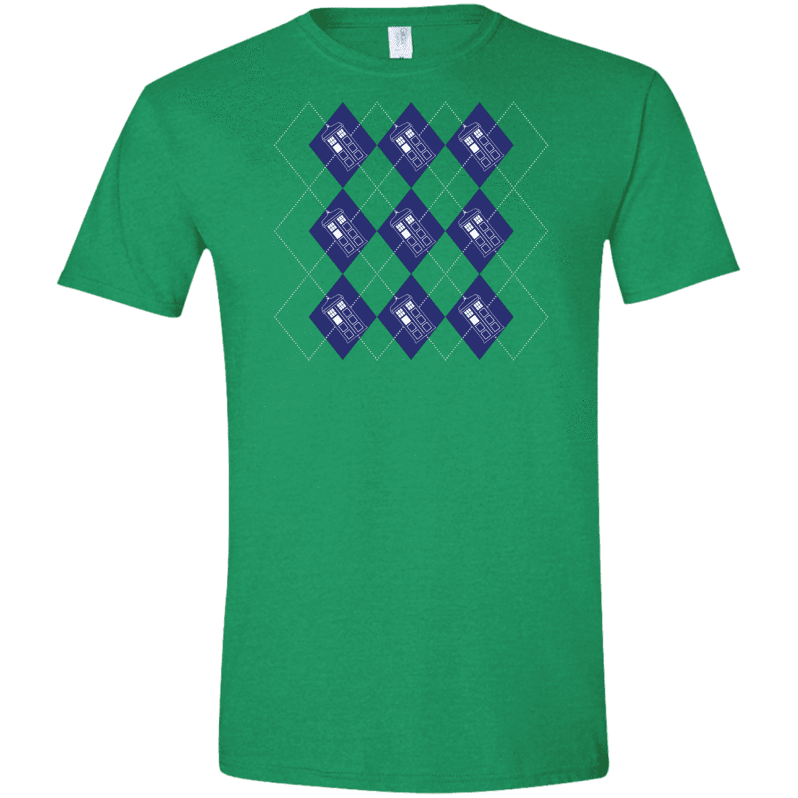 T-Shirts Heather Irish Green / S Argyle Tardis Men's Semi-Fitted Softstyle