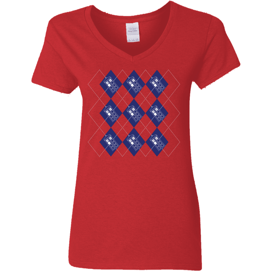 T-Shirts Red / S Argyle Tardis Women's V-Neck T-Shirt
