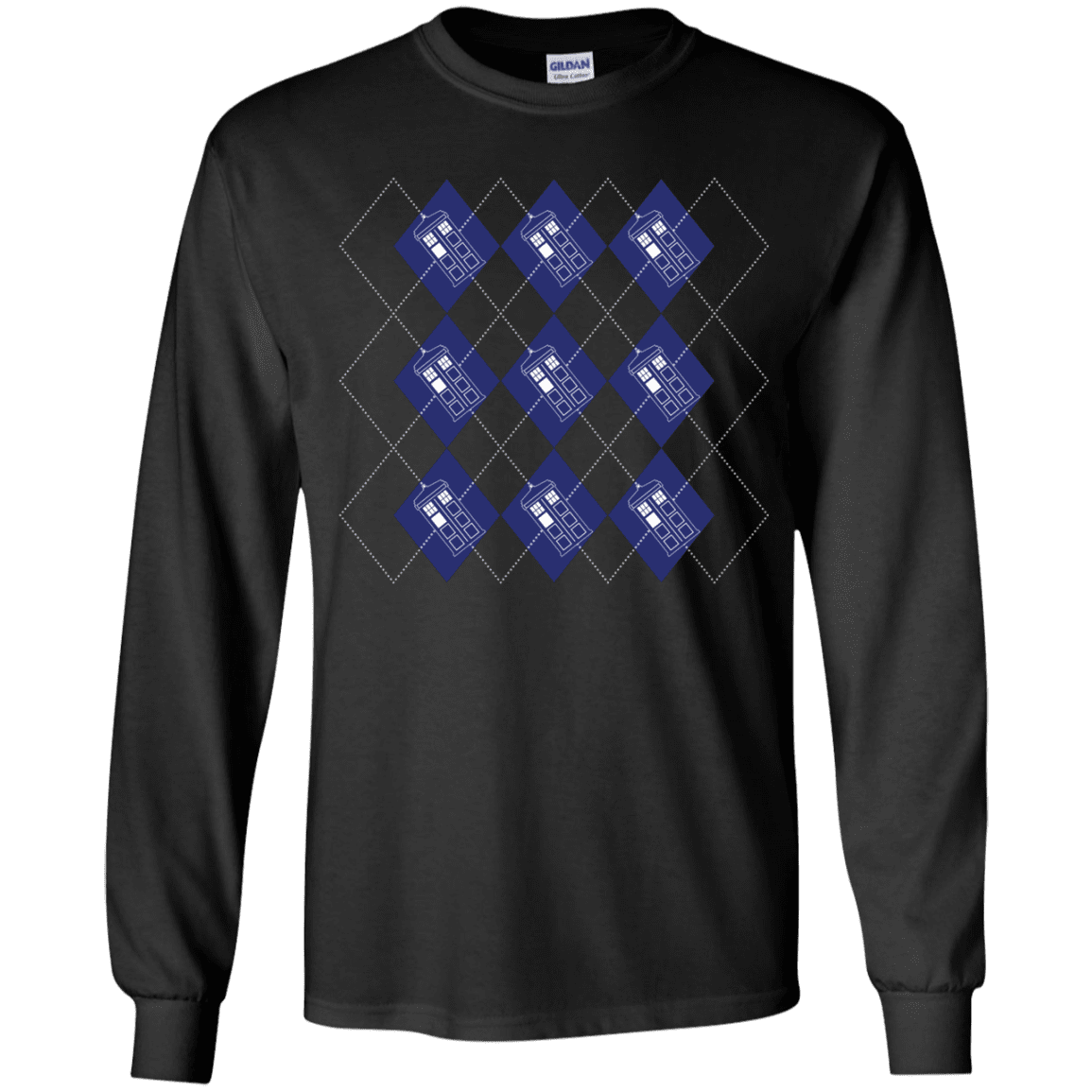 T-Shirts Black / YS Argyle Tardis Youth Long Sleeve T-Shirt