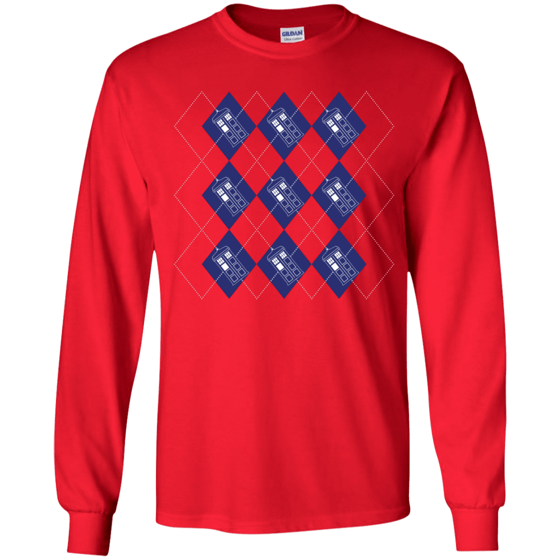 T-Shirts Red / YS Argyle Tardis Youth Long Sleeve T-Shirt