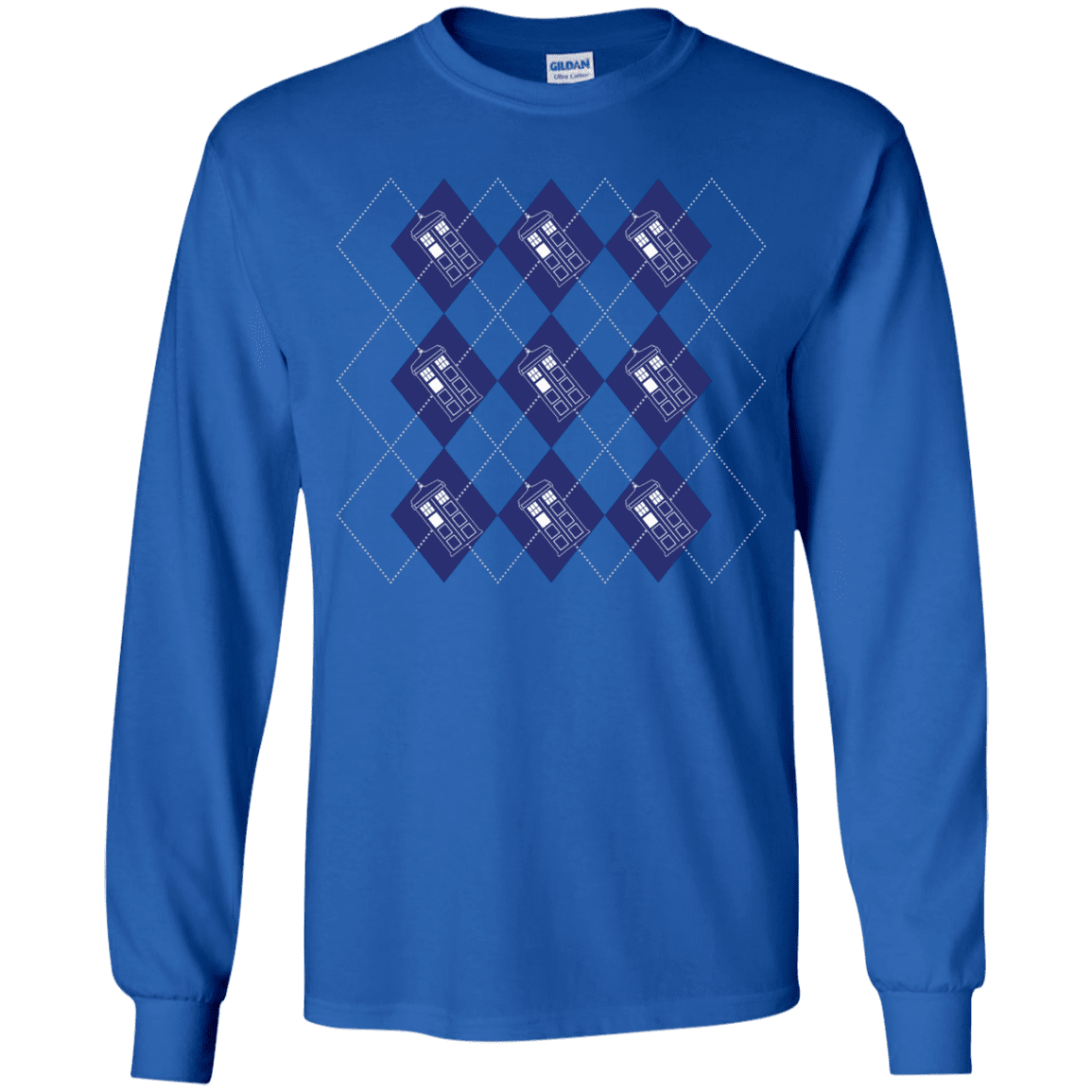 T-Shirts Royal / YS Argyle Tardis Youth Long Sleeve T-Shirt