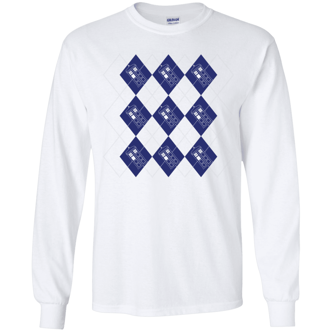 T-Shirts White / YS Argyle Tardis Youth Long Sleeve T-Shirt