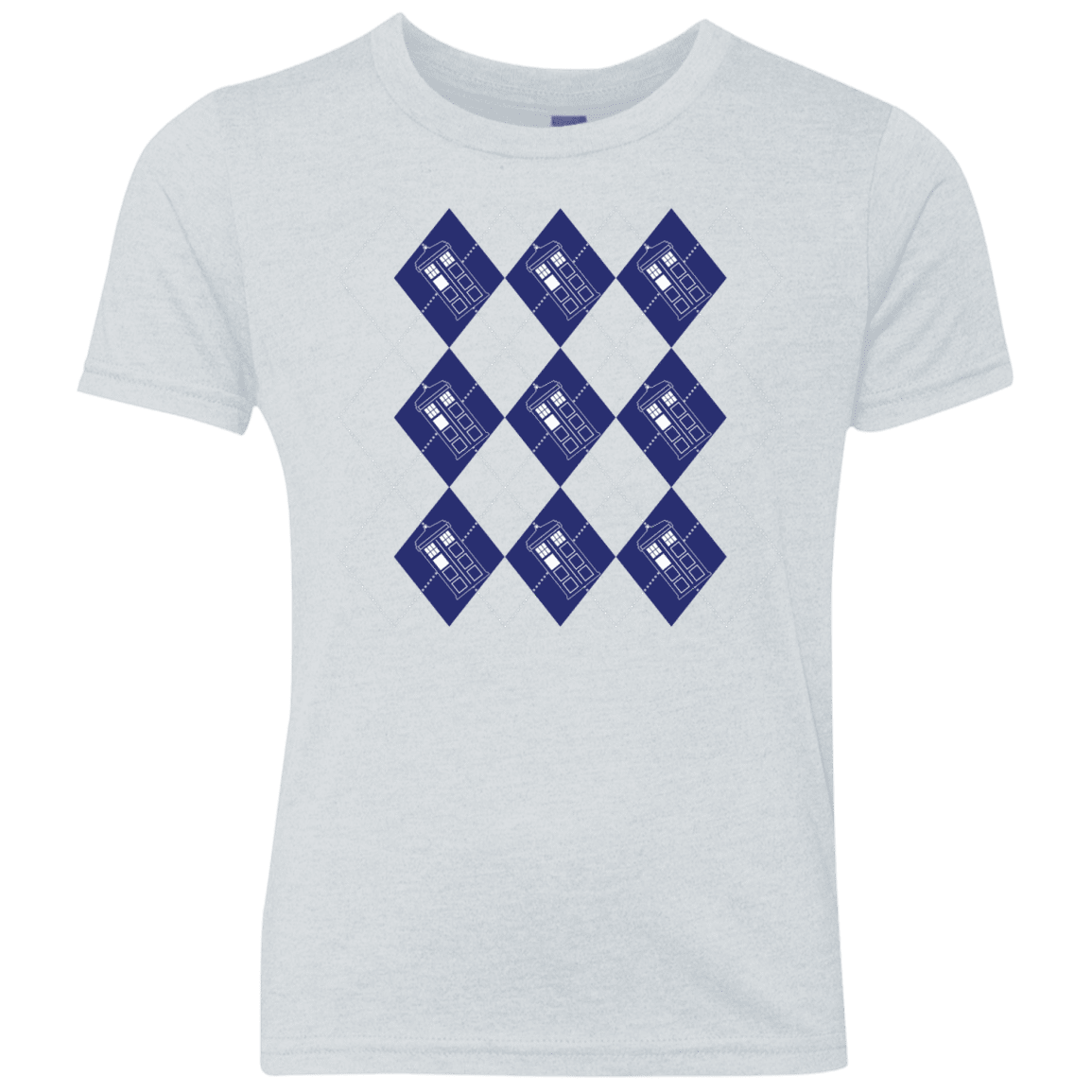 T-Shirts Heather White / YXS Argyle Tardis Youth Triblend T-Shirt