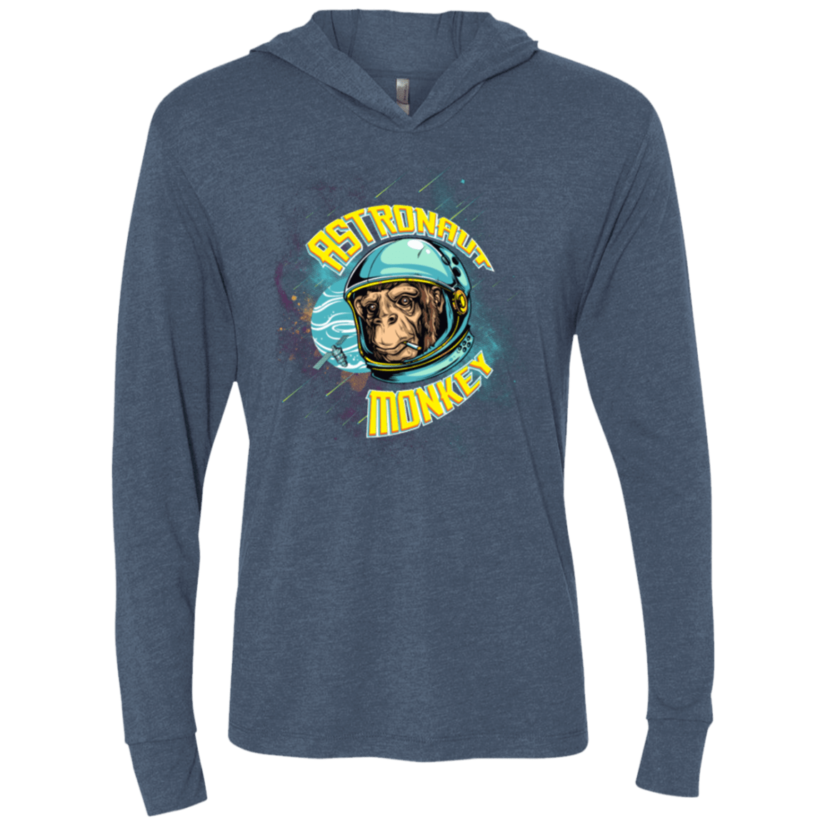 T-Shirts Indigo / X-Small ASTRONAUT MONKEY Triblend Long Sleeve Hoodie Tee