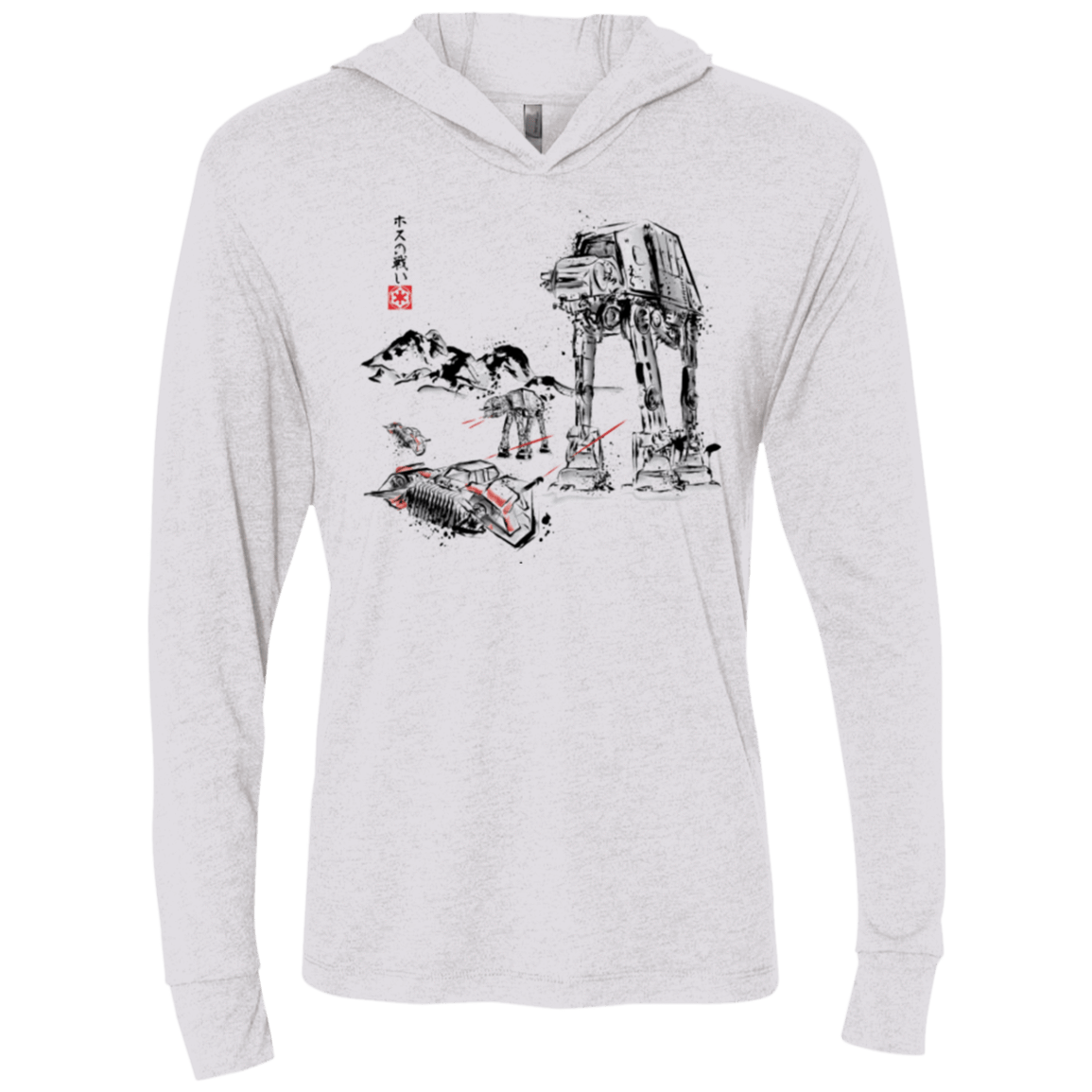T-Shirts Heather White / X-Small Battle in the Snow Sumi e Triblend Long Sleeve Hoodie Tee